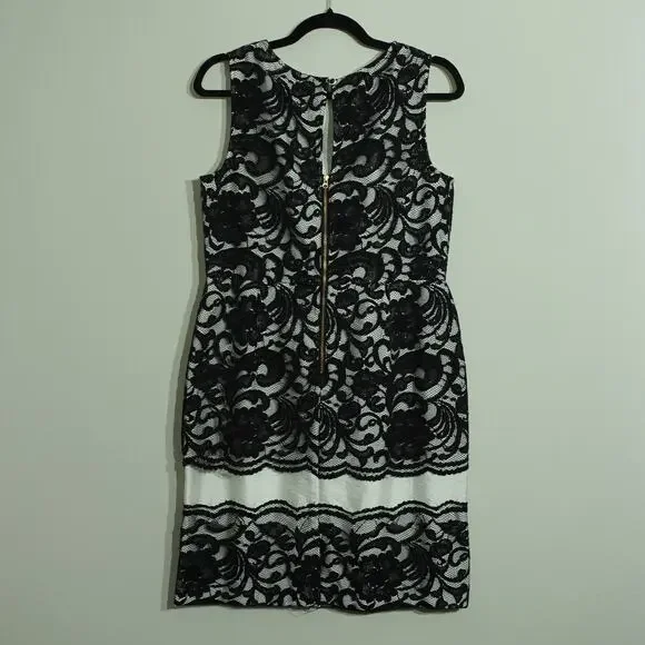 The limited Womens Sheath Dress Floral Lace Sleeveless Black White Size 10 - Picture 8 of 10